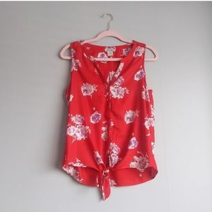 Lucky Brand Red Floral Tie Tank